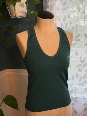 Athleta Aurora Seamless Crop Rib Tank Top Teal Blue Size Medium V-Neck Yoga